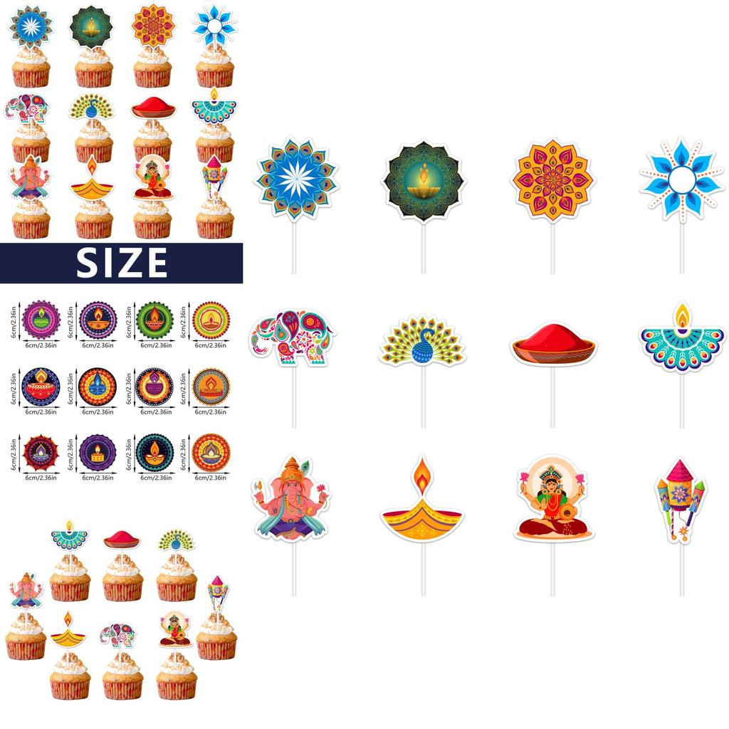 Diwali Theme Cake Topper Flags Paper Party Decor For Celebrations