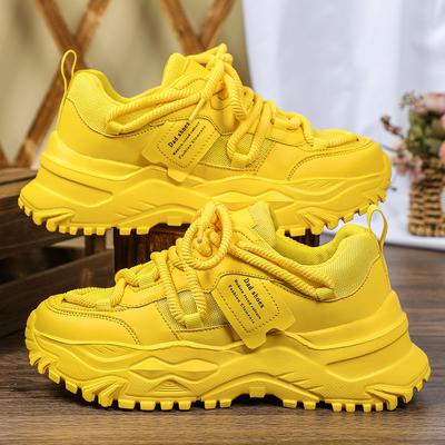 Damen Plateau Gelbe Sneaker Damen Dicke Sohle Sportschuhe Frau Frühling Atmungsaktives Netz Freizeit Tennis Schuhe Damen Sneaker