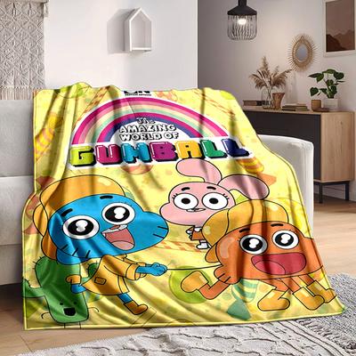 1pc Cartoon Network Gumball Cozy Print Blanket Lightweight Warm Flannel Throw Blanket For Sofa, Bed, Living Room
