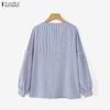 ZANZEA Women Casual Round Neck Loose Long Sleeve Stripe Blouse