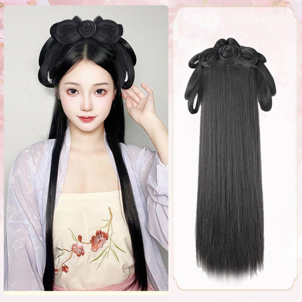Synthetic Chinese Ancient Wig Headdress Hanfu Wig Headband Dance Accessory Wigs Lazy Costume Wig