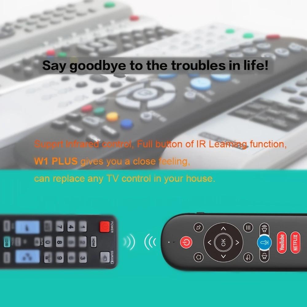 NEW W1 PLUS Air Mouse Remote Control 2.4G RF Wireless Mini Voice Control Keyboard Smart Gyroscope Keyboard Sense Anti-loss IR for Android TV Box