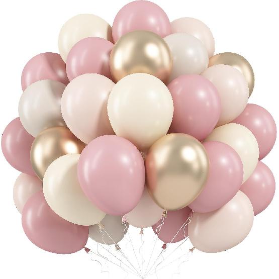 Dusty Pink Beige Balloons, 60 Pcs 12 Inch Pink Sand White Balloons, Metallic Gold Nude Cream Balloon for Girls Women Birthday Pastel Bridal Shower