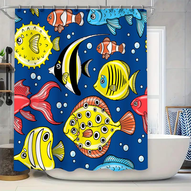 

Bright Fish Blue Shower Curtain Bathroom Decor Set Waterproof Fabric Indoor Home Decoration Accessories W60H190(CM)-1 Pcs