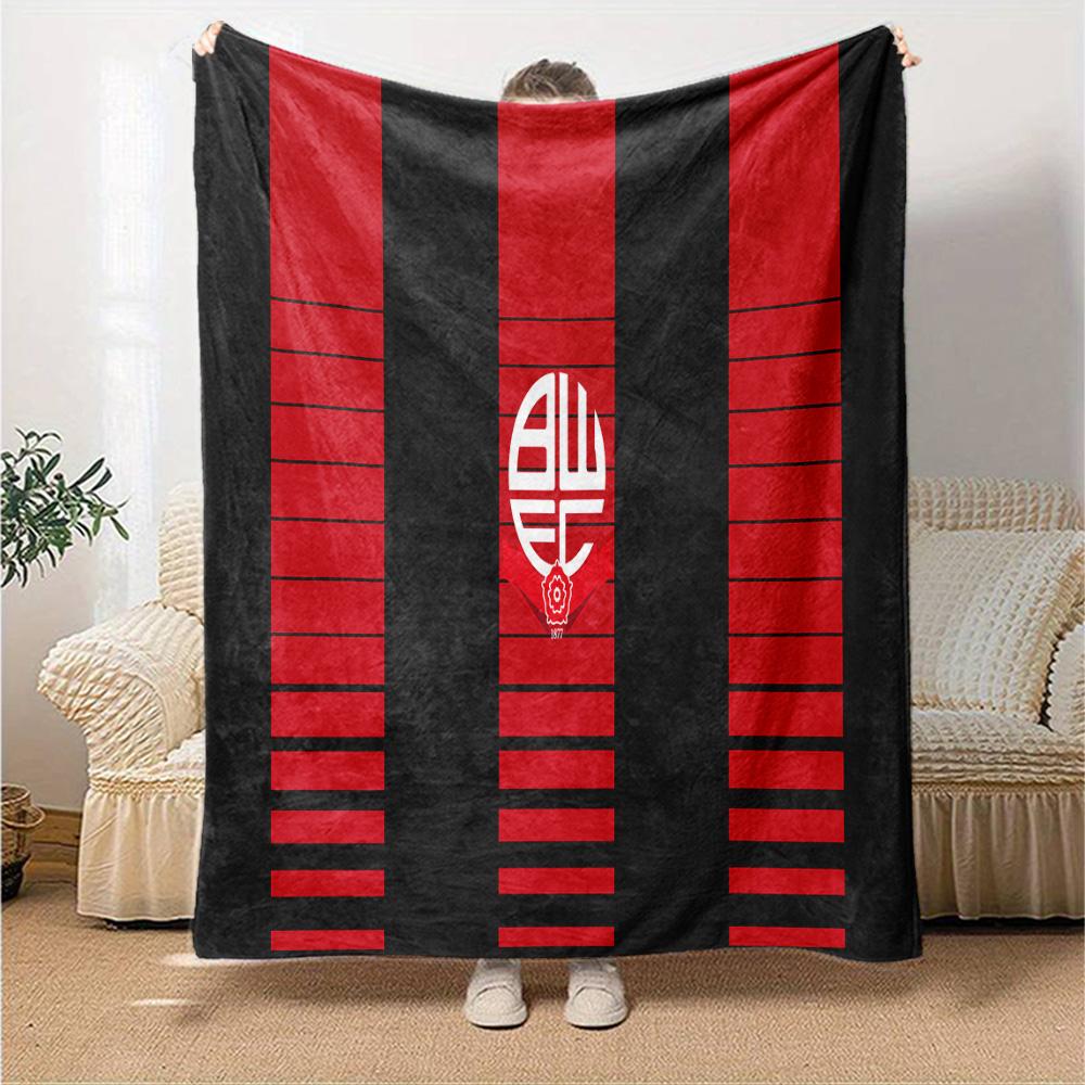 Bolton Wanderers Crest Design Flannel Blanket, Soft Polyester, Modern Design, All-Season for Camping, Travel, Gifts for Holidays or Birthdays