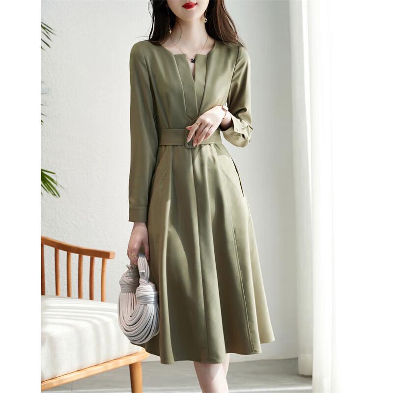 Demana Women's V-Neck A-Line Long Sleeve Dress