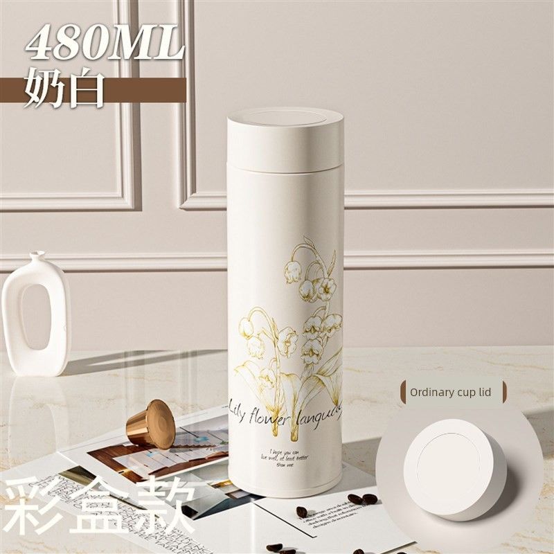 

Bethes Lily of the Valley 316 Stainless Steel Large-Capacity Thermos Cup for Male and Female Students Portable X Tea and Water Separation Cup Lily of the Valley - Off-White [316 Liner] 480ml