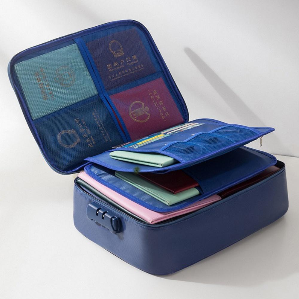 

Fireproof Document Bag Multi-Layer Document Tickets Storage Bag with lock File Organizer Case Home Travel Passport Briefcase синій