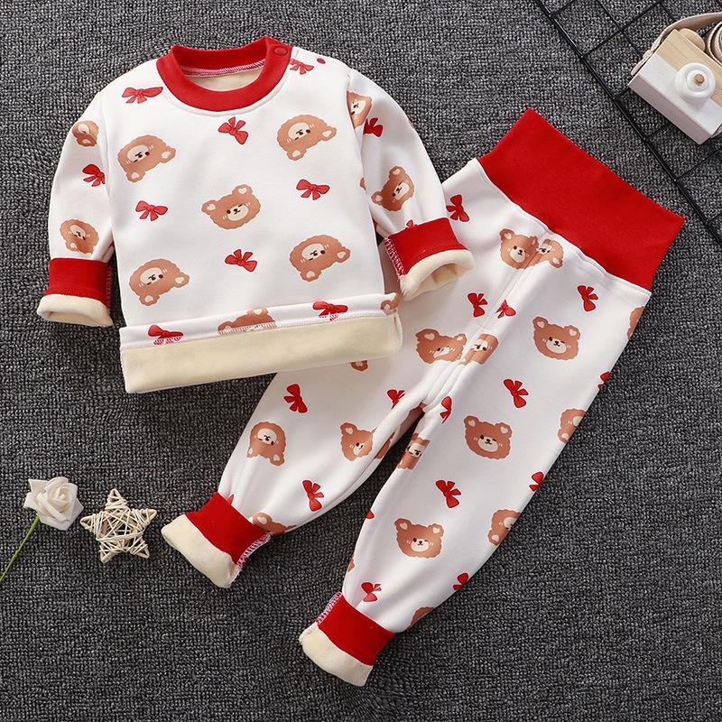 Baby-Unterwäscheset aus Samt mit hoher Taille: Jungen & Mädchen Pyjamas mit Bauchschutz für Herbst-Winter