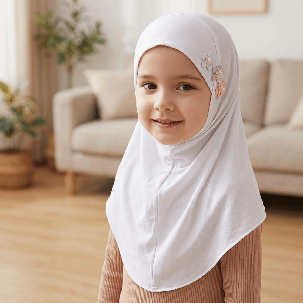 with Floral Ornament Crystal Linen Headscarf Soft Head Cover Beautiful Head Wrap Turban Children