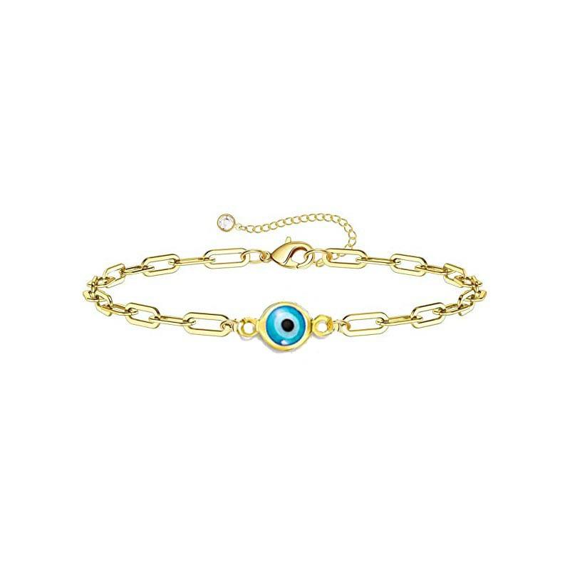 Bracelet Chaîne à Maillons en Acier Inoxydable Fait Main Bonne Chance Œil Turc Maléfique Couleur Dorée Pour Femmes Hommes Bijoux Cadeau de Fête