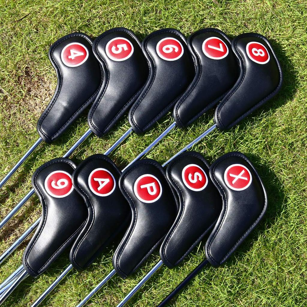 Golf Iron Magnetic Wedge Club Headcover Synthetic Numbered Red and Black Synthetic Covers, Covers, Set, Leather, Black/White (10pcs (4-9, P, A, S, X),