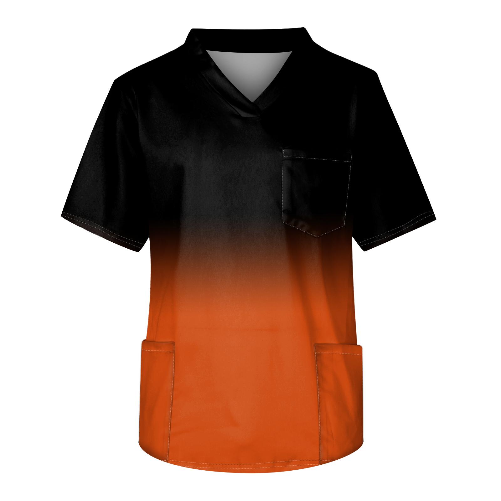 

Мужская рабочая блузка с короткими рукавами и v-образным вырезом с принтом, топ с нагрудным карманом L чёрный