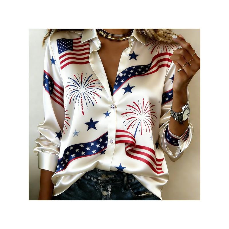Vintage Contrast Stripe Satin Long Sleeve Shirt Loose Fit Casual Workwear Blouse Women