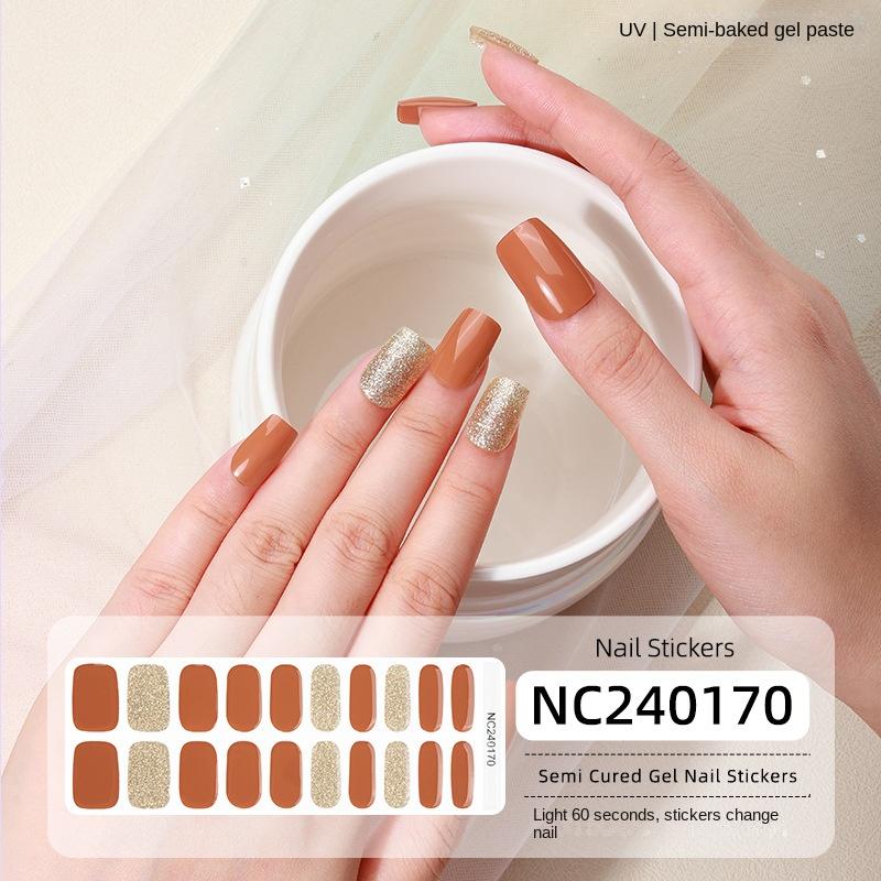 New Hot Stamping Laser Gel Nail Stickers French Nail Polish Glue Semi-cured Gel Nail Stickers