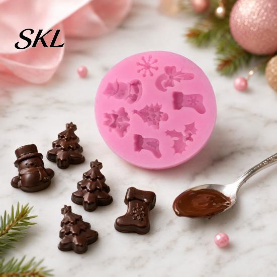 Festive Decoration Mold Christmas Silicone Mold, with 8 Christmas-Themed Shapes, Non-Stick Durable Handmade Soap Easy Clean for Chocolates Fondant