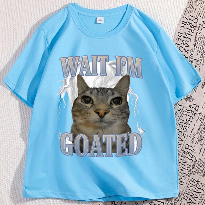 Warte, ICH bin Goated Katze Alberne Katze Meme T-Shirt Herren Damen Baumwolle Kurzarm T-Shirt Rundhals Locker Basic Katzenliebhaber T-Shirt Oberteile
