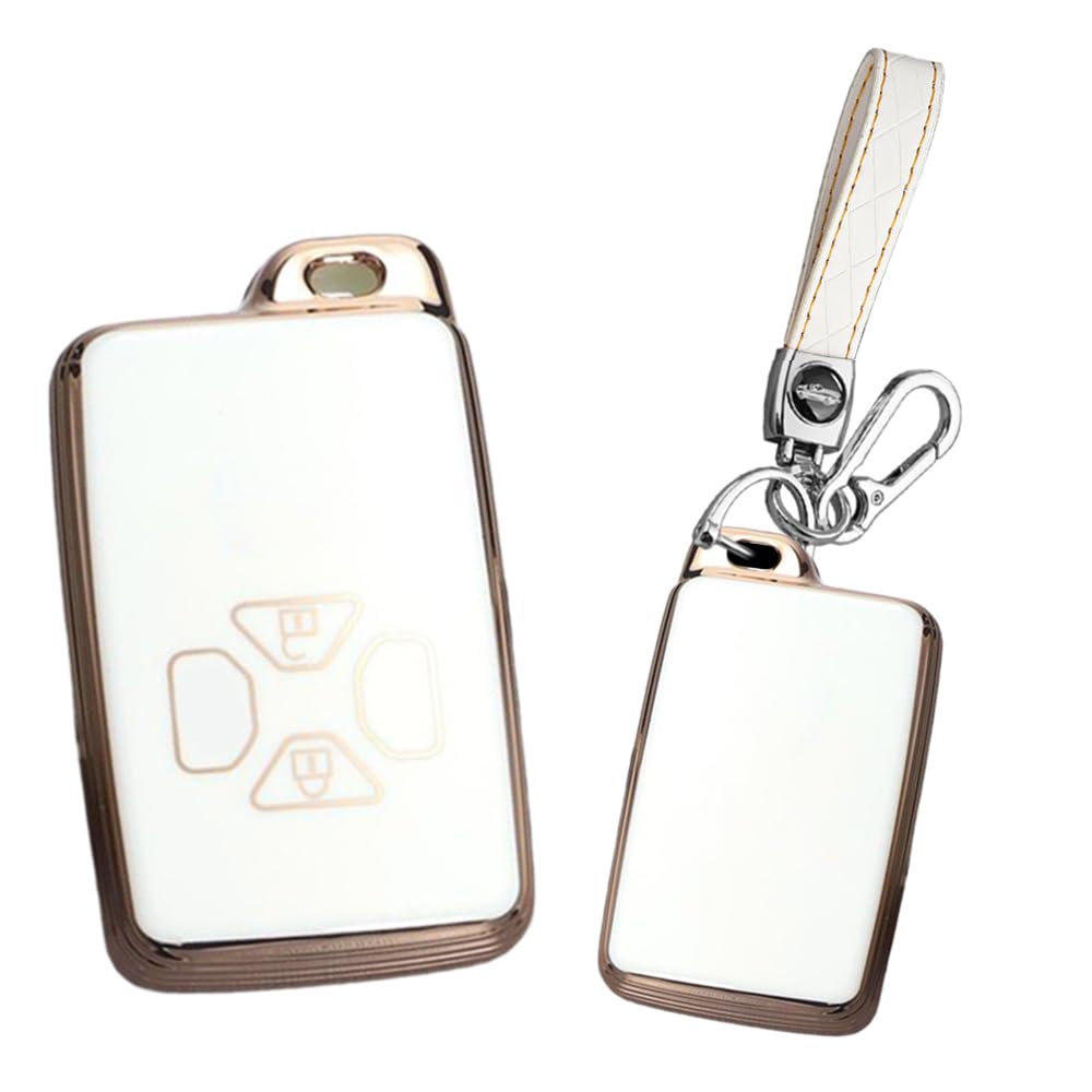 

Smart Key Case Keychain Key Cover Key Protection for Toyota Voxy 1 Key Key Secure Scratch 2 White Estima, Noah, 60/70 Series, Vellfire, etc. Chain,