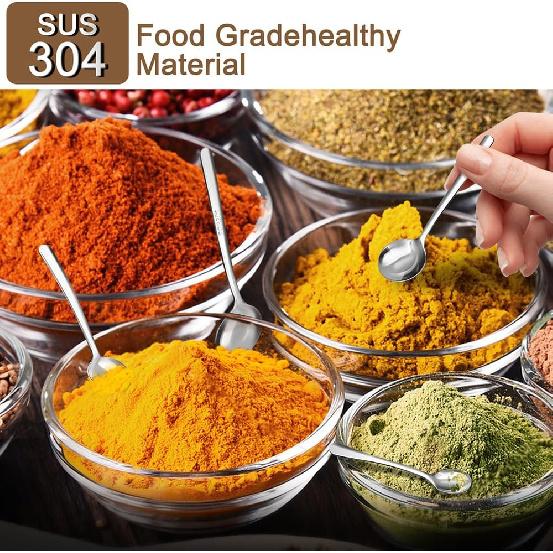 Small Spoons Mini Set - 8 Pcs Tiny Stainless Steel Spoons for Spices, Salt, Sugar, Pepper, and Honey - Food-Grade 304 Mini Condiment Scoops(8 Pcs