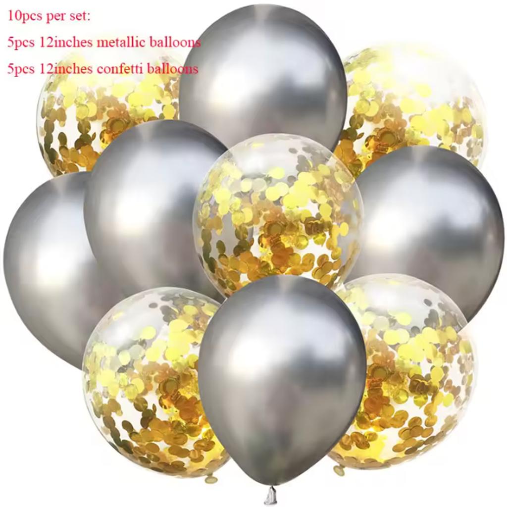 10pcs Mix Black Silver Confetti Balloons Wedding Birthday Party Decoration Metallic Helium Balloon Baby Shower Glitter Globos