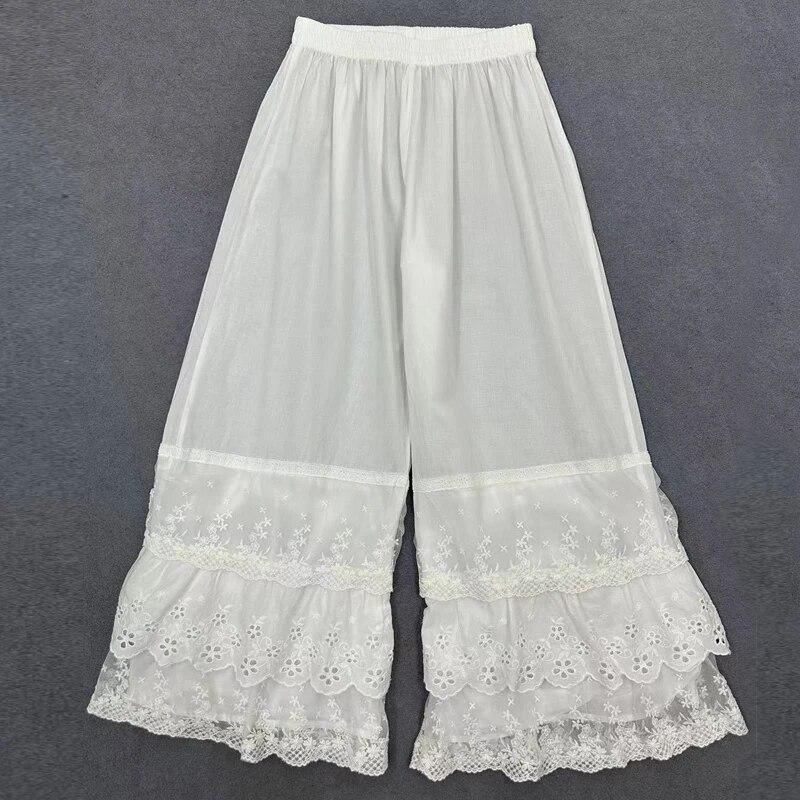 Johnature Japanese Thin Leggings Loose Women Pants Casual Elastic Waist Render Lace Wide-leg Pants Spring Summer