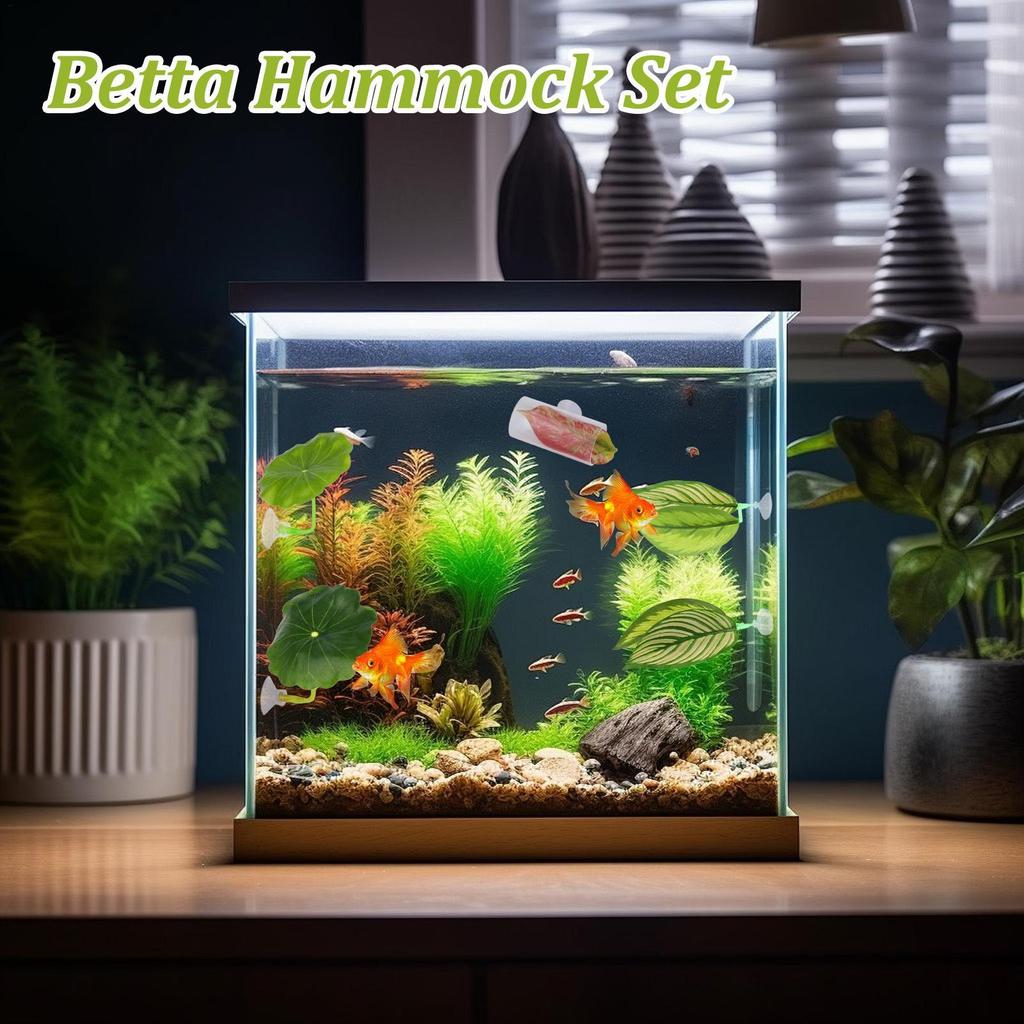 Betta Fish Hammock 5 Pieces Adjustable Betta Leaf Hammock Fish Toys Set Aquarium Decor for Playing Breeding Shrimp Corydora