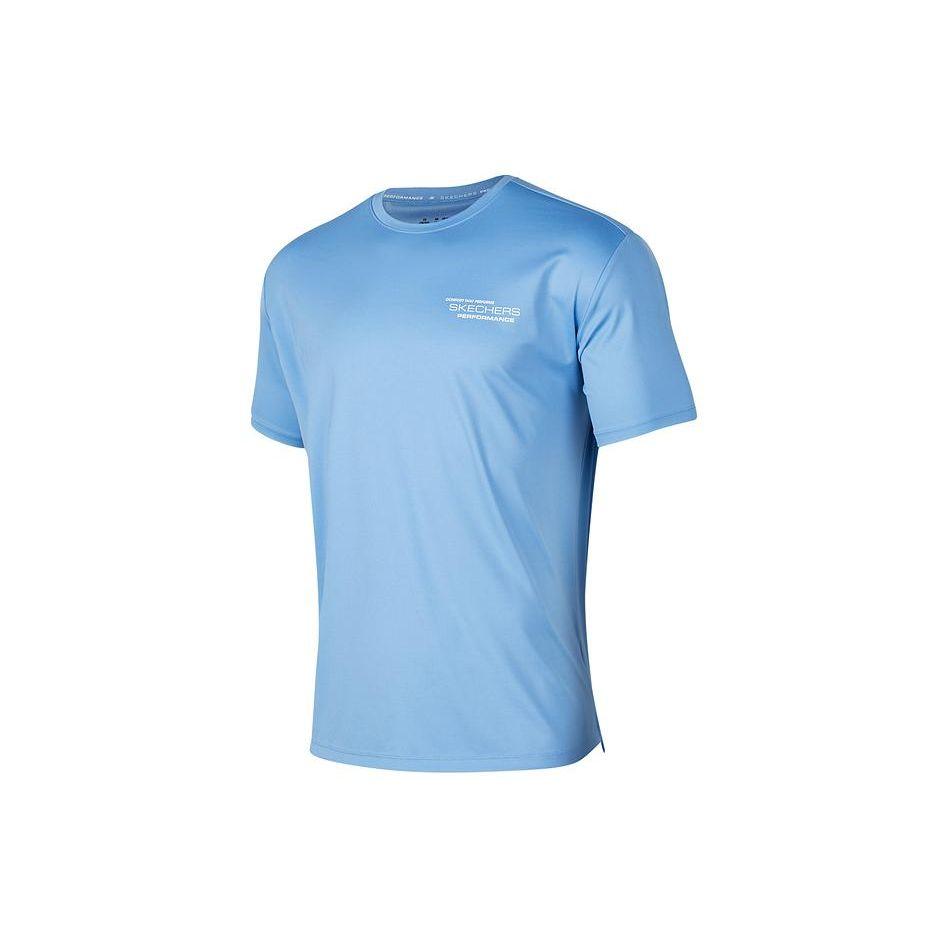 Skechers Letter Round Neck Pullover Versatile Short Sleeve Breathable T-Shirt Men Tops Temptation-Blue P224M012-00MU L