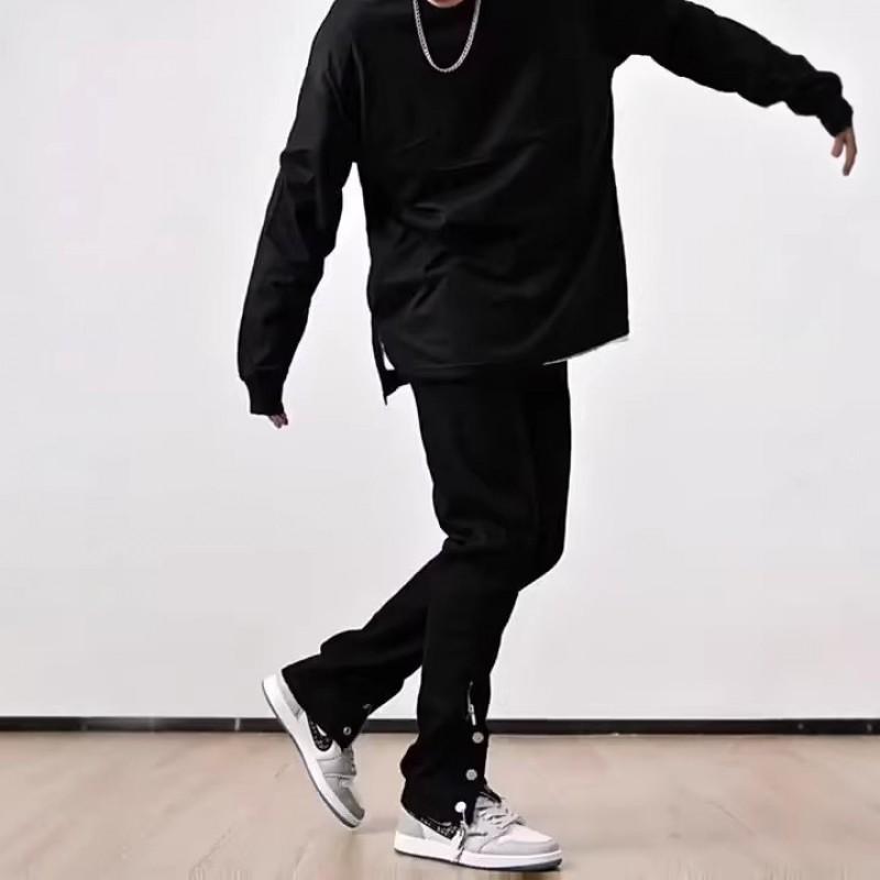 Mens Black Slim Straight Jeans Streetwear Vibe Loose Fit Casual Daily Wear Youth Fashion