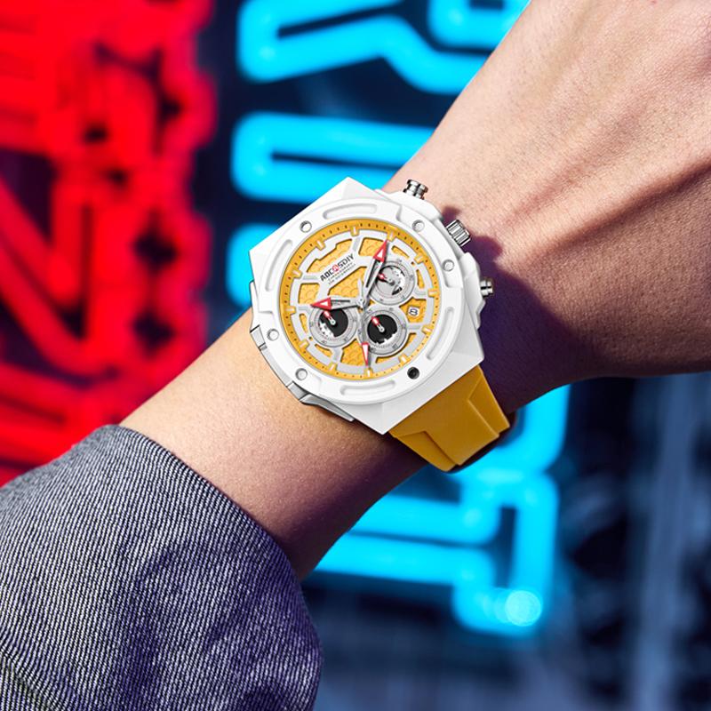 New Fashion Casual Men's Watch Military Multi Function Hollow Waterproof Silicone Strap Quartz Watch Men's Clock High Quality