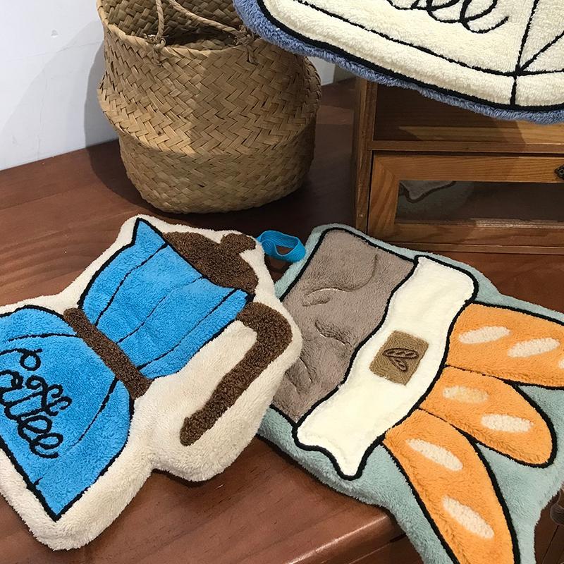Coral Fleece Hand Towel Cute Handkerchief Super Absorbent Hand Cloth Kitchen Towels Hanging Towel for Bathroom Kitchen