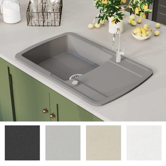 VidaXL Évier de Cuisine en Granit Bac Unique Gris Décor de Cuisine Maison 142945
