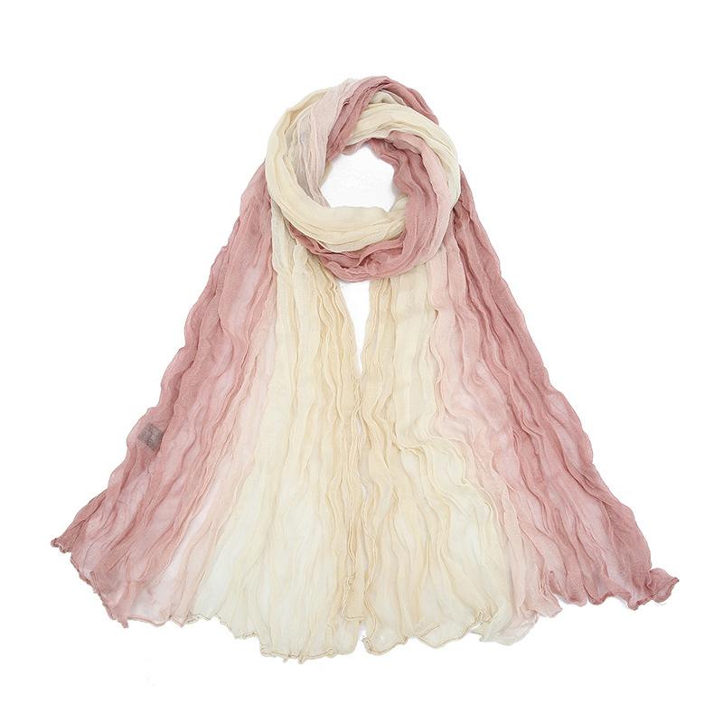 Gradient Crumpled Scarf For Women Girls Students New Thin Patchwork Cotton Voile Scarves Soft Knitting Shawl Female Wrap Shawls