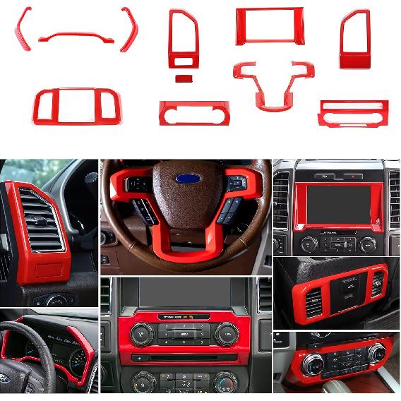 

JeCar 11PCS Interior Decoration Trim Kit for Ford F150 2015-2020 Steering Wheel & Center Console Trim Dashboard & Rear Air Conditioner Vent Cover красный