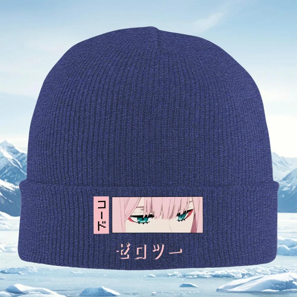 New Anime Eyespink hairJapanese Wordsblack Background Unisex Women Unisex Knitted Hat Beanie Pullover Cap Winter Thermal Warm Ch