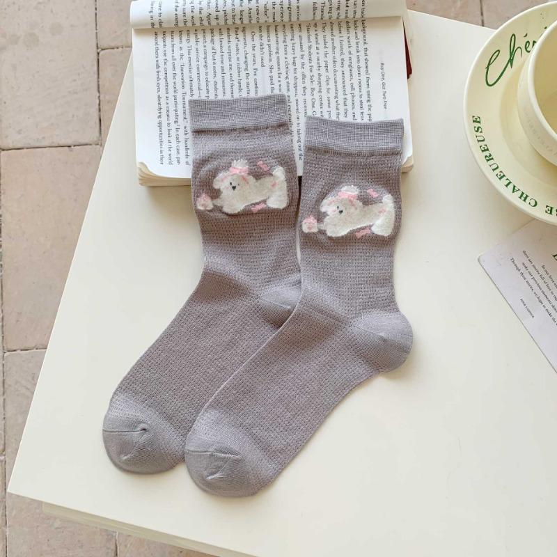 Female Summer Thin Section Breathable Absorb Sweat Contracted Lovely Cartoon Solid Color In Tube Socks