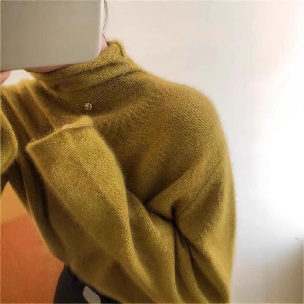 Women's Autumn/Winter Cowl Neck Wool Sweater - Casual & Versatile, Loose Fit, High Neck Base Layer