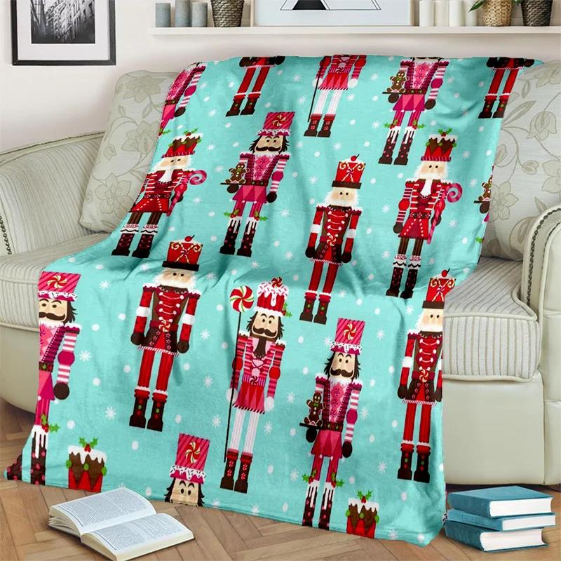 Kreslená deka s vánočním stromkem a Louskáčkem, Měkká přehozová deka pro domov, ložnici, postel, pohovku, na piknik, cestování, do kanceláře, krycí deka pro děti