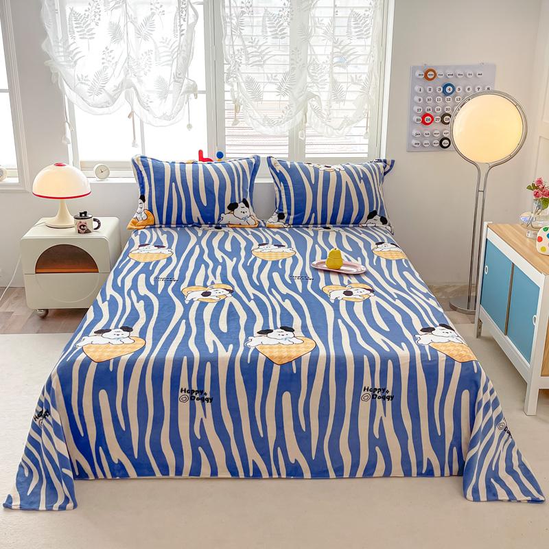 Cartoon Style Bedsheet Velvet Bed Linen Skin-friendly Flat Sheet Warm Bed Sheet for Winter Home Sheets Sabanas (No Pillowcase)