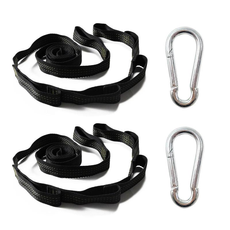 Correias De Poliéster Reforçado Para Acampamento AO Ar Livre Black Hammock Straps 5 Ring Alta Carga-rolamento Farpado 2pcs