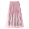 Women's Gradient Mesh Pleated Midi Skirt - 2025 Spring Collection, High Waist A-line with Slimming Drapes