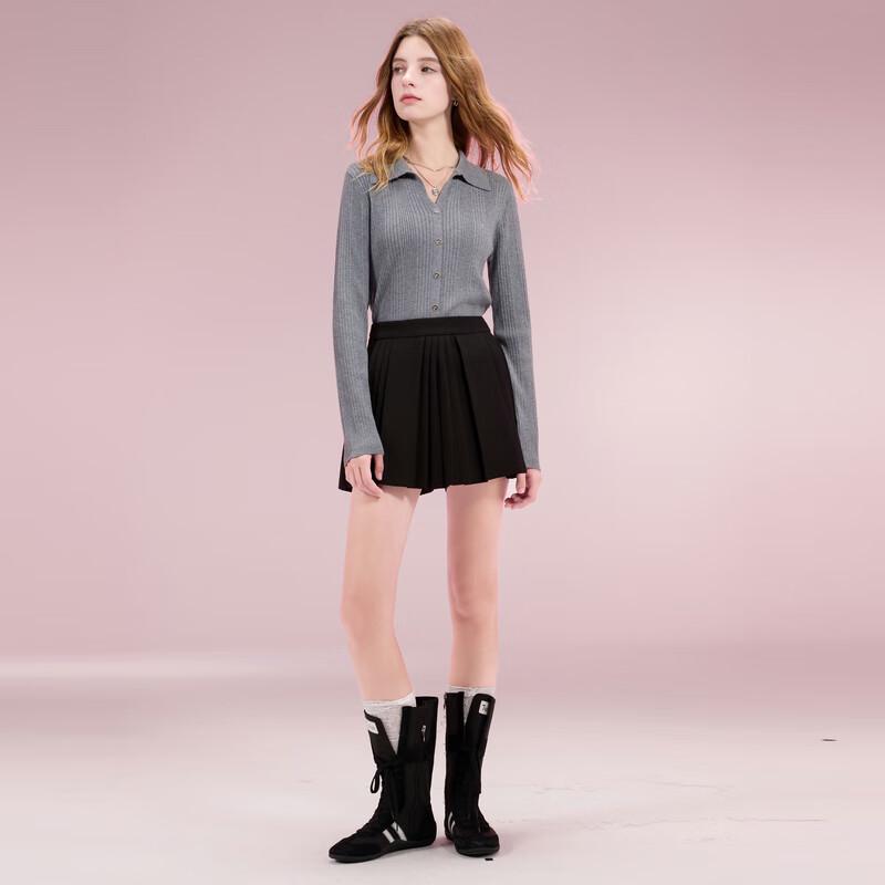 Sancai Women's Ribbed Polo Neck Slim Fit Sweater