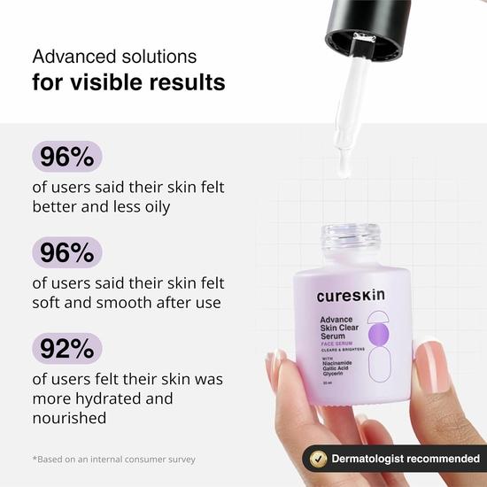 Cureskin Advance Skin Clear Ser Facial cu Niacinamidă | Ser pentru Acnee și Pete Pigmentare | Ser pentru Îndepărtarea Cicatricilor Post-Acneice