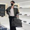 Cowhide Woven Large Bag, Silver Butterfly Buckle Portable Tote Bag, the Same Large-capacity Shoulder Messenger Bag for Men and Women