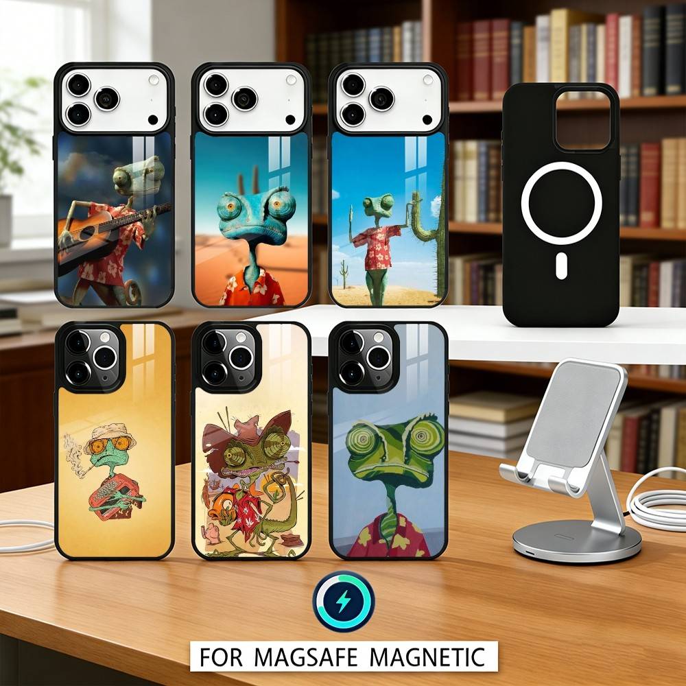 1pc Cowboy Hat Lizard Desert Cartoon Phone Case Magnetic For iPhone17 16 15 14 13 12 Pro Max For Magsafe Wireless Charging Cover