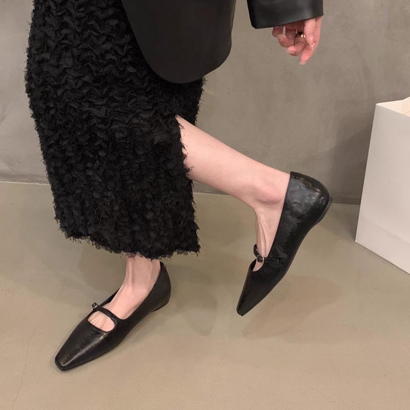 Fashion SUOJIALUN 2024 Autumn Women Flat Shoes Fashion Square Toe Shallow Slip On Single Shoes Soft Flat Heel Outdoor Dress Baot Shoes