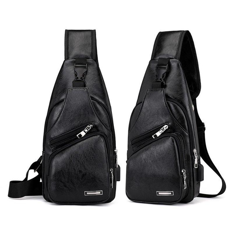 Portable Outdoor Crossbody Bag Pu Chest Bag Casual Shoulder Bag Usb Charging Mobile Phone Bag for