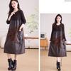 Women's long Sweater Dress Knitted Patchwork PU Leather A-Line Dress Plus Size Knitted Dress for Autumn and Winter ...
