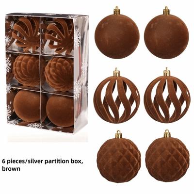 6 stuks/doos Nieuwe 8 cm fluwelen kerst hangballen DIY plastic kerst gevlokte ballenset kerstboom ornament bruiloftsfeest
