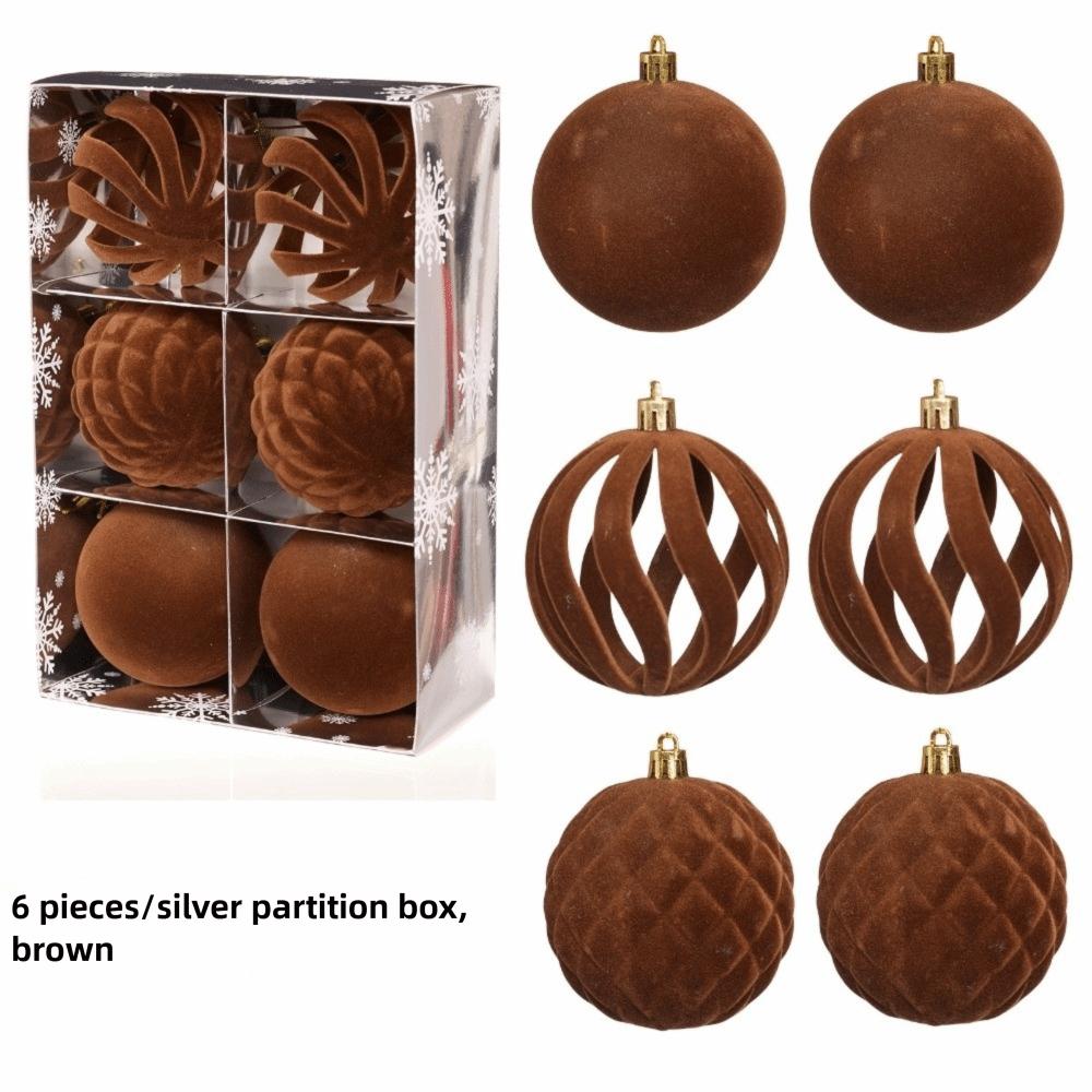 6Pcs/Box 8CM Velvet Christmas Hanging Balls DIY Plastic Christmas Tree Ornament Christmas Flocked Ball Set Holiday Celebration