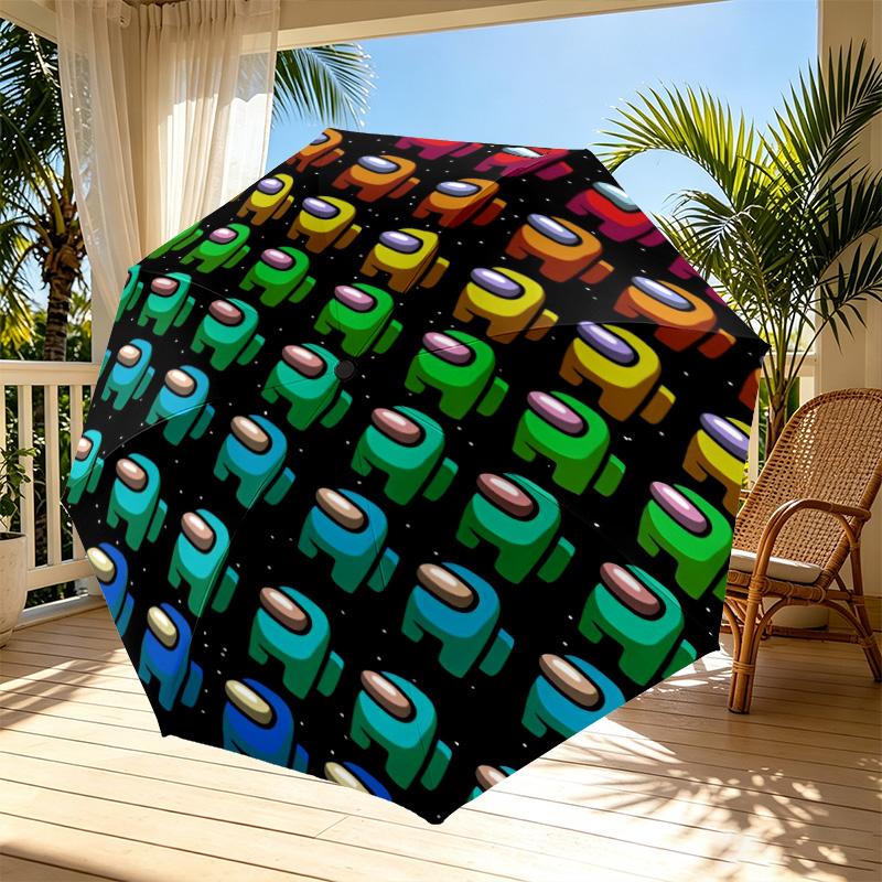Among Us Print Automatic Open Close Umbrella, Portable Foldable Umbrella, for Outdoor Commute Camping Trip, Ideal Birthday Gift